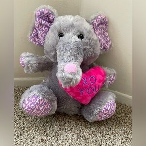 🎈🎈🎈HugFun Elephant  Purple XO Hugs Kisses 10" Plush Hot Pink Heart Stuffed Toy